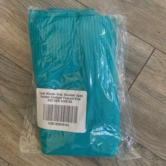 NWT ISAAC MIZRAHI DROP SHOULDER OPEN SWEATER CARDIGAN PEACOCK BLUE XXS - Picture 5 of 7